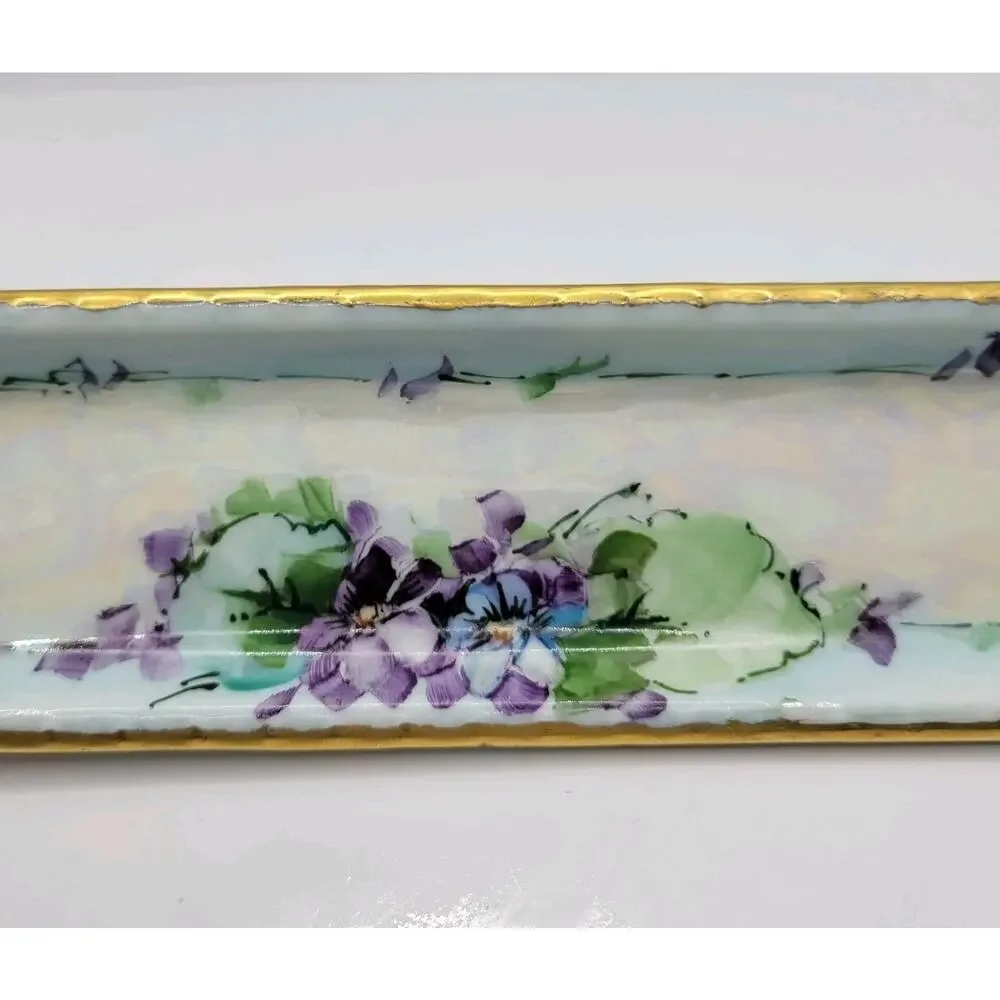 Vtg Prov Saxe ES Germany Hand Painted Violet Gold Trim Porcelain 8